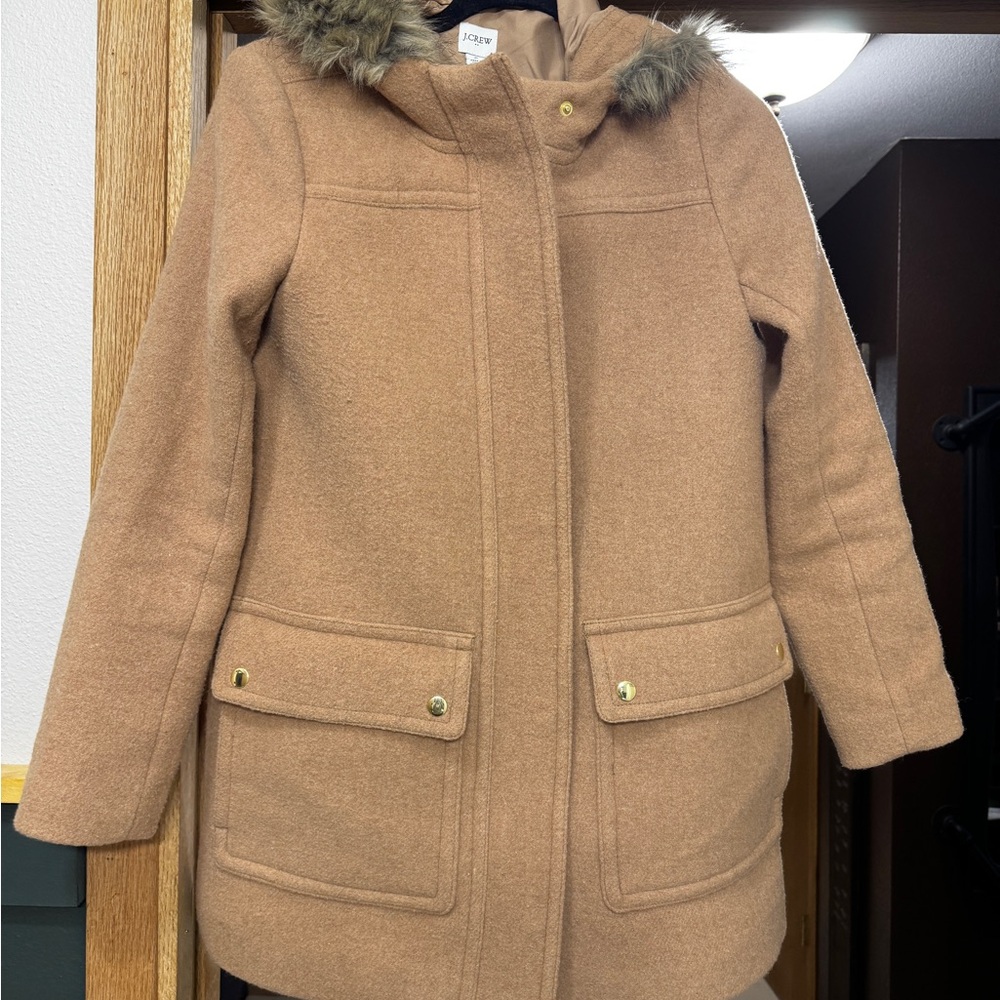 J. Crew Tan Wool Coat with Gold Accents